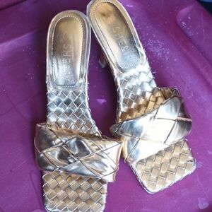 Gold Glamorous Woven Heels